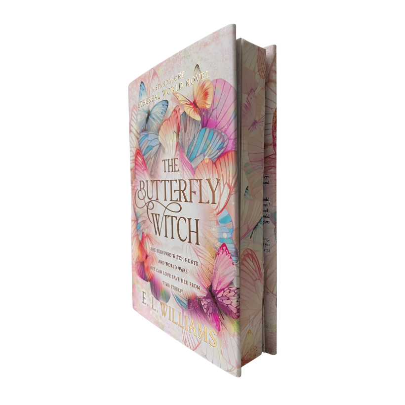 Book titled 'The Butterfly Witch' with colorful butterfly design on a white background