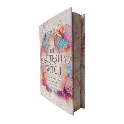Book titled 'The Butterfly Witch' with colorful butterfly design on a white background