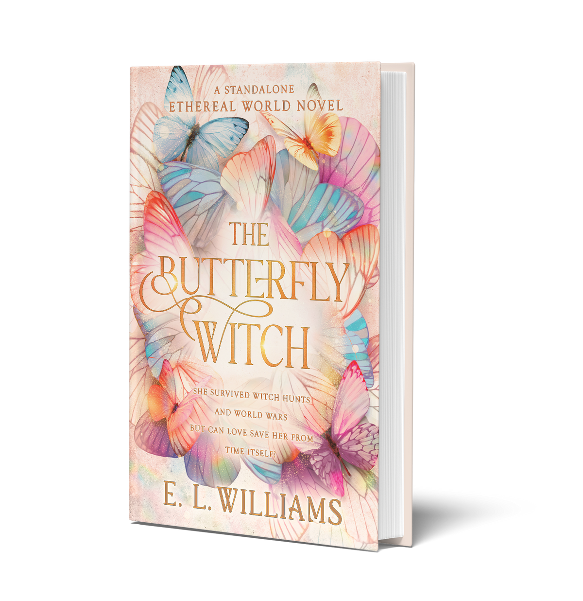 Book cover of 'The Butterfly Witch' by E.L. Williams with colorful butterflies on a light background